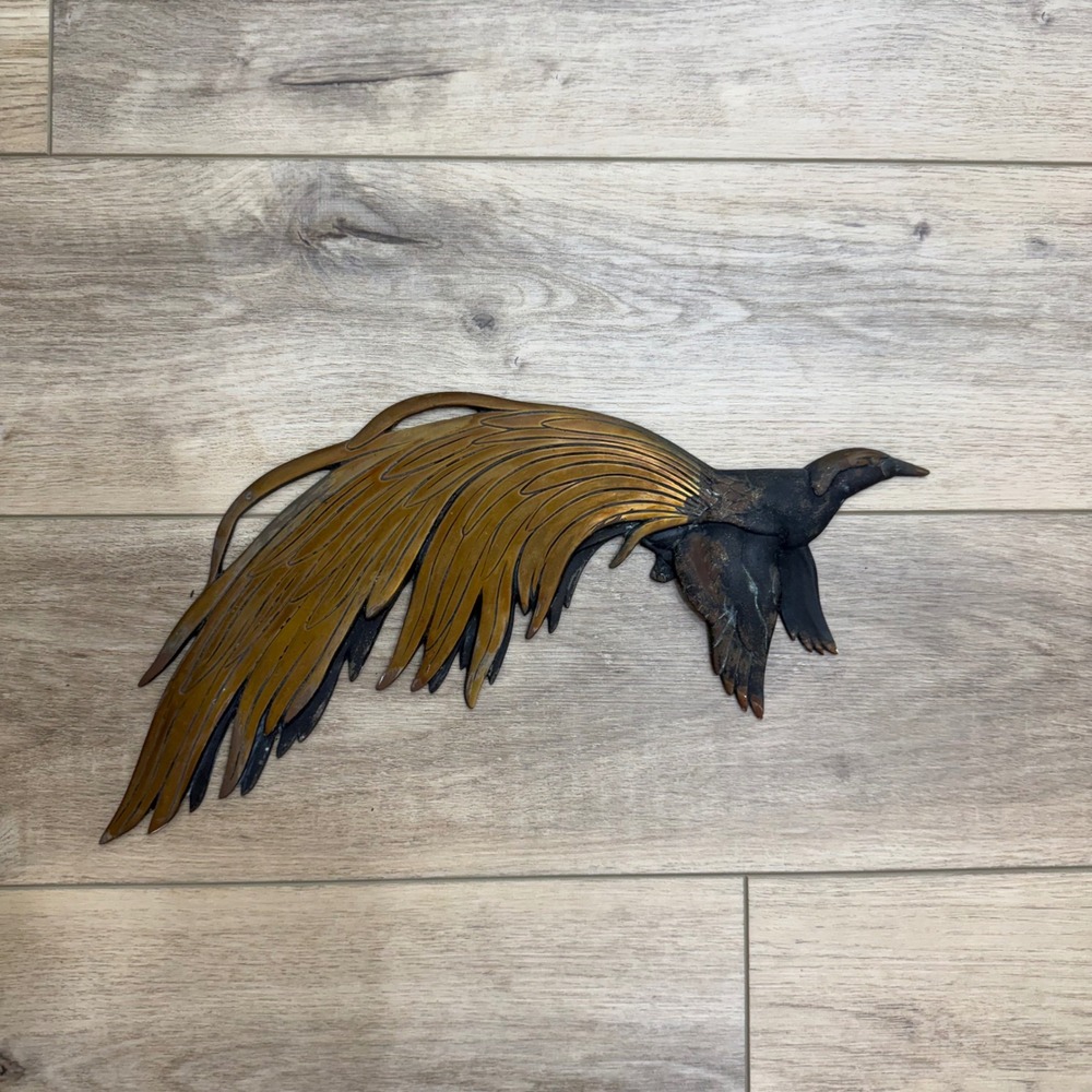 Vintage German Solid Brass Pheasant Wall Art Plaque Mid Century Modern